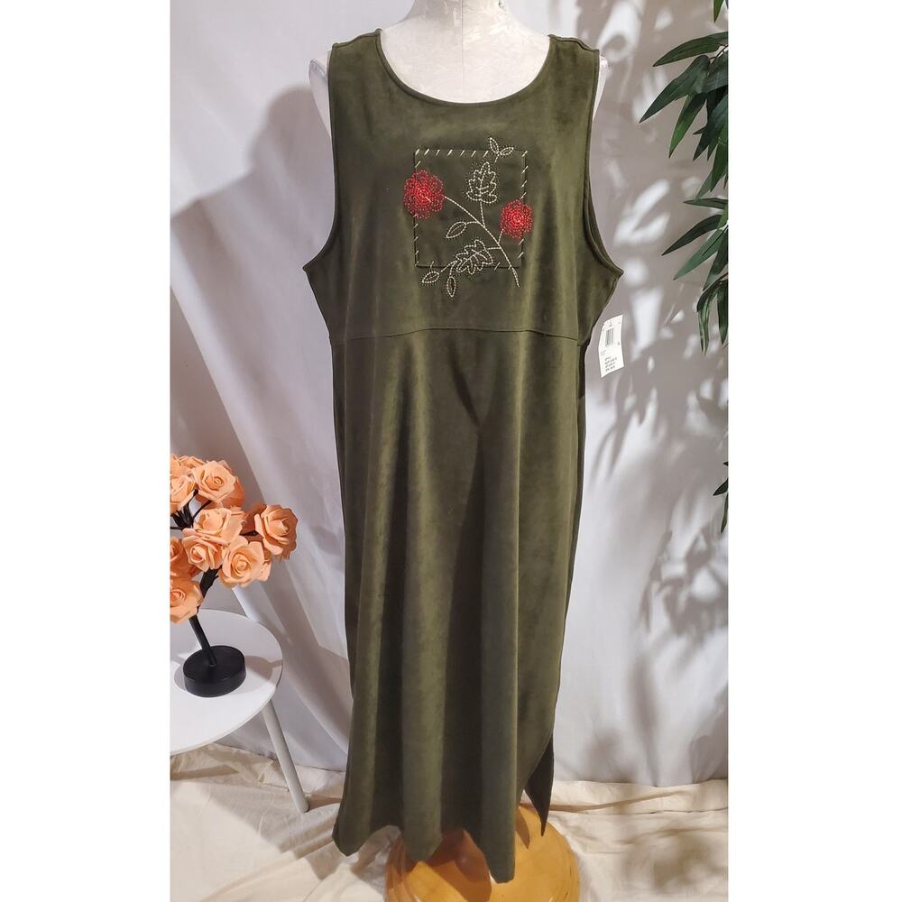 VTG 90s NWT Erika Faux Suede Pinafore Jumper Dress XL Cottagecore Prairie Green